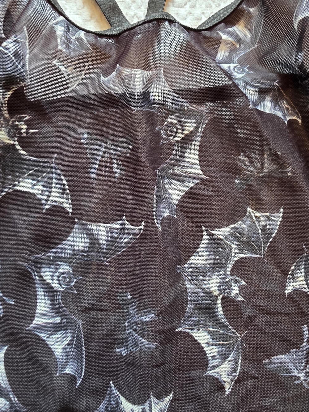 Black Bat-Print Strappy Sheer Cami & Bikini Set Xl - Picture 3 of 6